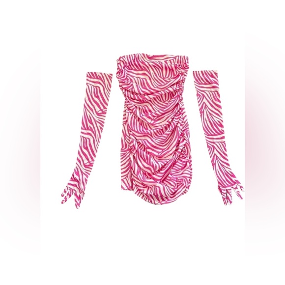 NWOT Miscreants Pink & White Zebra Cupid Mini Dress With Gloves Size US 4 / UK 8 - Picture 4 of 5